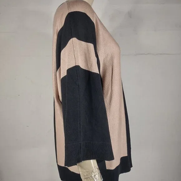 Magaschoni black tan beige blend crew neck pullover sweater ladies XL X-Large - Picture 3 of 7